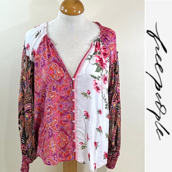Free People Women’s Floral Print Bohemian Blouse - Picture 9 of 9